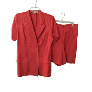 3247) Jennifer Eden Dark Coral Short Sleeve Jacket Short Set J (12 ) S ( 14)